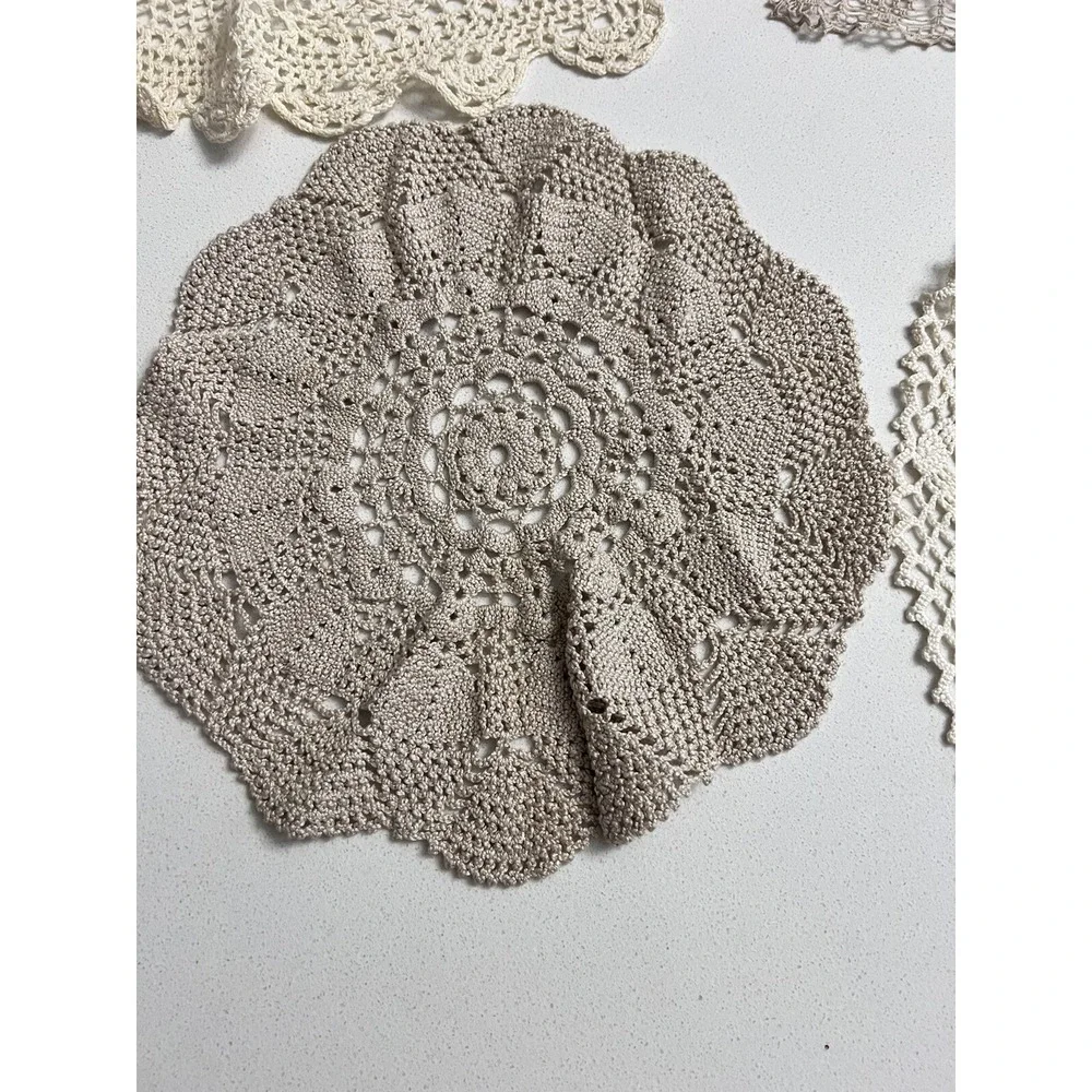 Lot of Four Vintage Crocheted Doilies‎ Various Sizes Colors Shapes